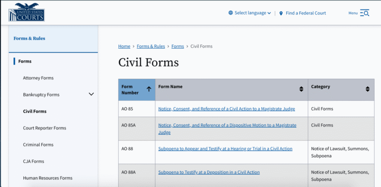 United States District Court Civil Forms for Business Owner Complaints